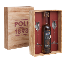 Cofanetto legno N.1 Grappa 24 Carati 70 cl + 2 calici - Poli 1898